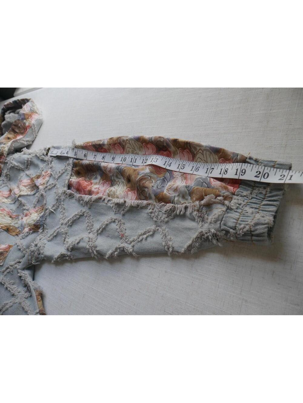 POL Womens S Oversized Distressed Denim Hoodie Floral Patchwork Frayed Jacket - Picture 8 of 12